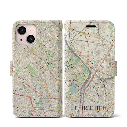 【鶯谷（東京都）】地図柄iPhoneケース（手帳タイプ）ナチュラル・iPhone 13 mini 用