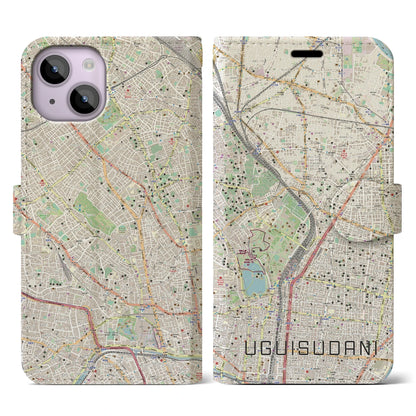 【鶯谷（東京都）】地図柄iPhoneケース（手帳タイプ）ナチュラル・iPhone 14 用