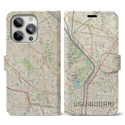 【鶯谷（東京都）】地図柄iPhoneケース（手帳タイプ）ナチュラル・iPhone 15 Pro 用