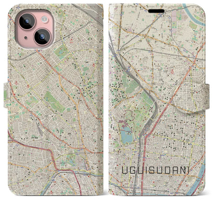 【鶯谷（東京都）】地図柄iPhoneケース（手帳タイプ）ナチュラル・iPhone 15 Plus 用