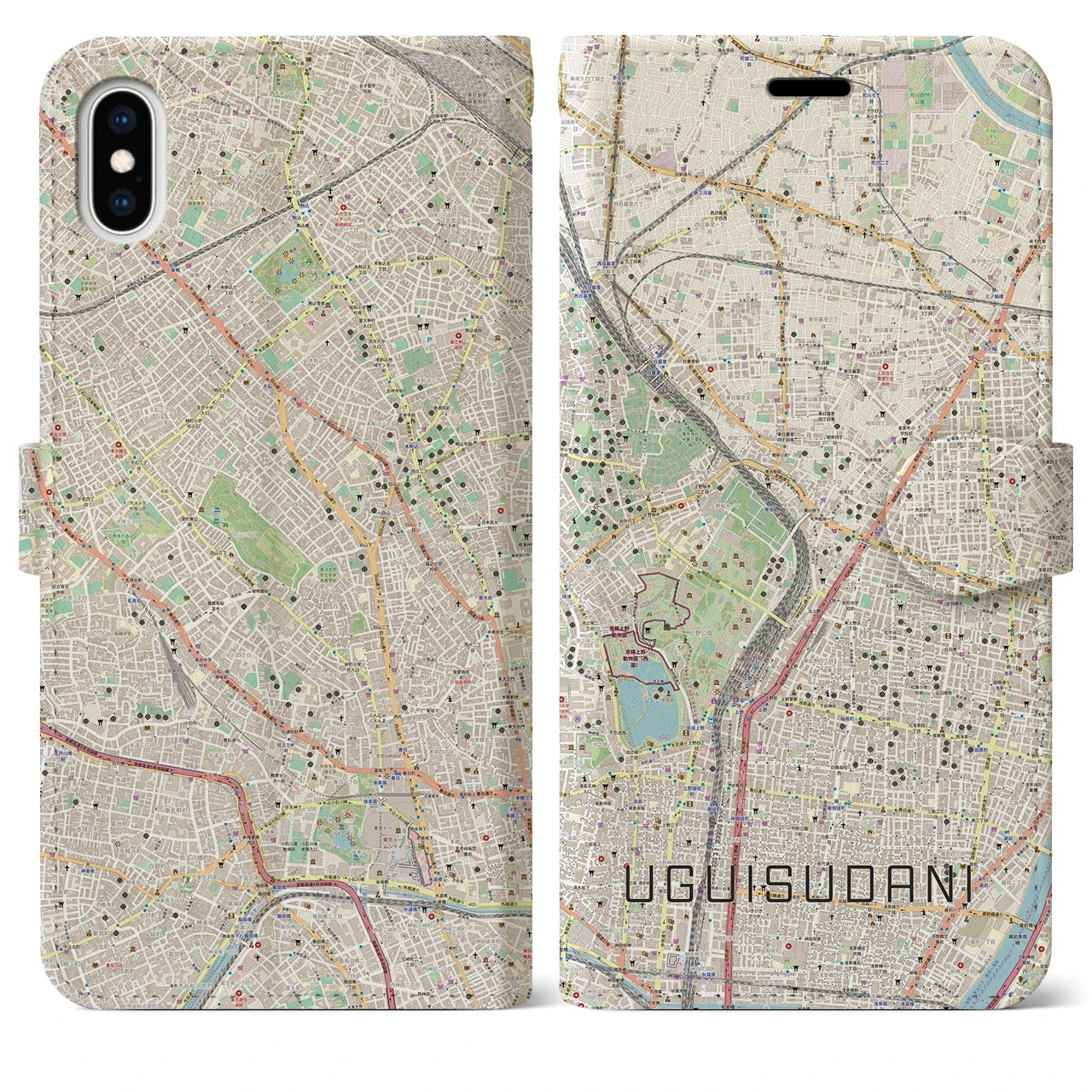 【鶯谷】地図柄iPhoneケース（手帳両面タイプ・ナチュラル）iPhone XS Max 用