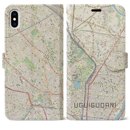 【鶯谷（東京都）】地図柄iPhoneケース（手帳タイプ）ナチュラル・iPhone XS Max 用