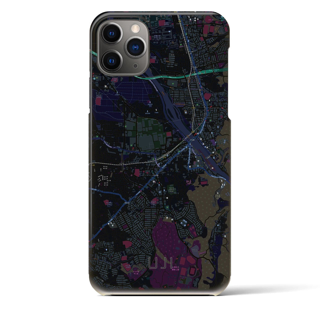 【宇治】地図柄iPhoneケース（バックカバータイプ・ブラック）iPhone 11 Pro Max 用