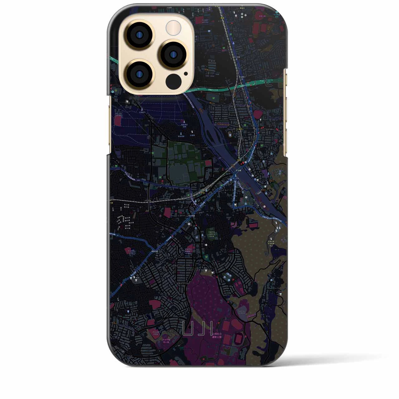 【宇治】地図柄iPhoneケース（バックカバータイプ・ブラック）iPhone 12 Pro Max 用