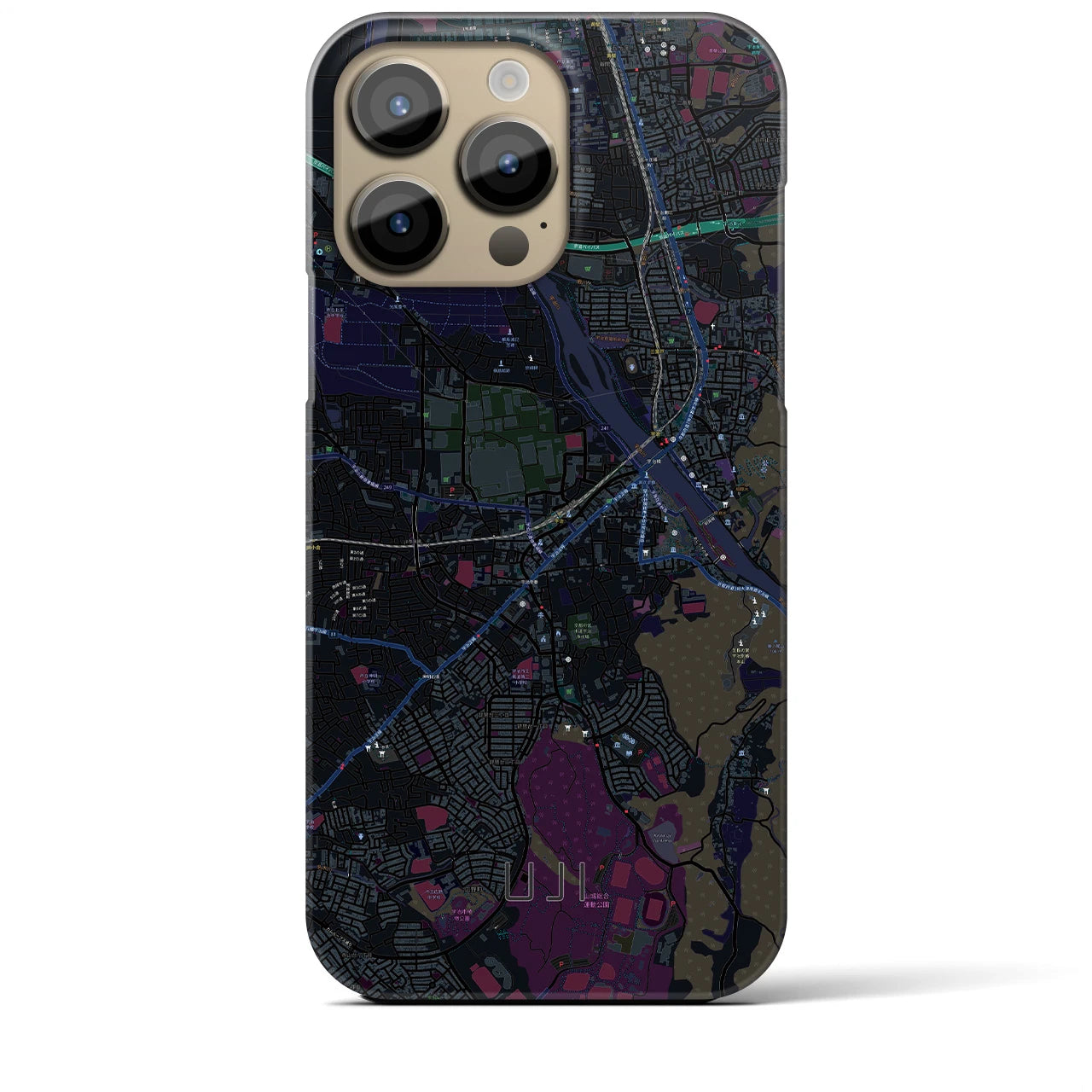【宇治】地図柄iPhoneケース（バックカバータイプ・ブラック）iPhone 14 Pro Max 用