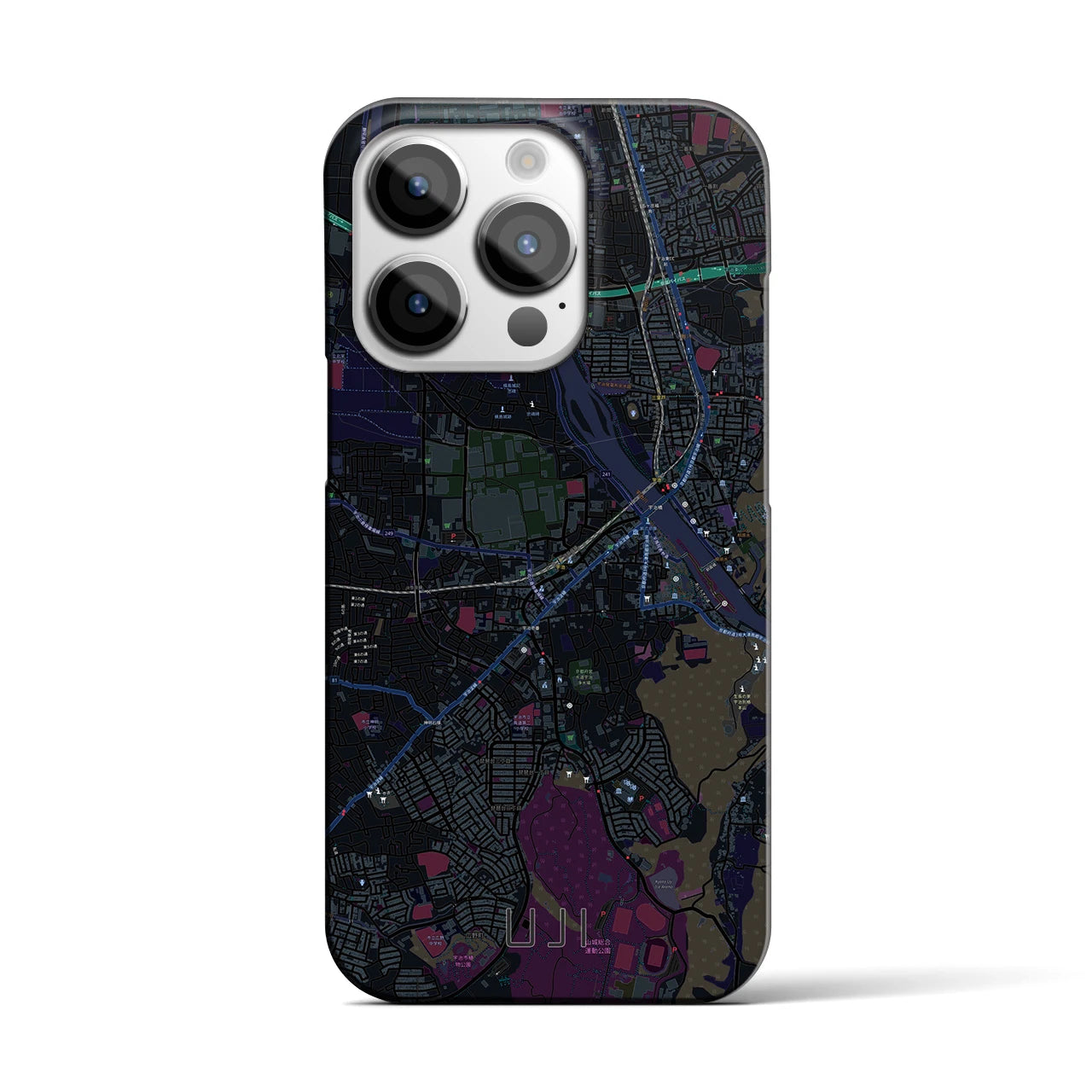 【宇治】地図柄iPhoneケース（バックカバータイプ・ブラック）iPhone 14 Pro 用