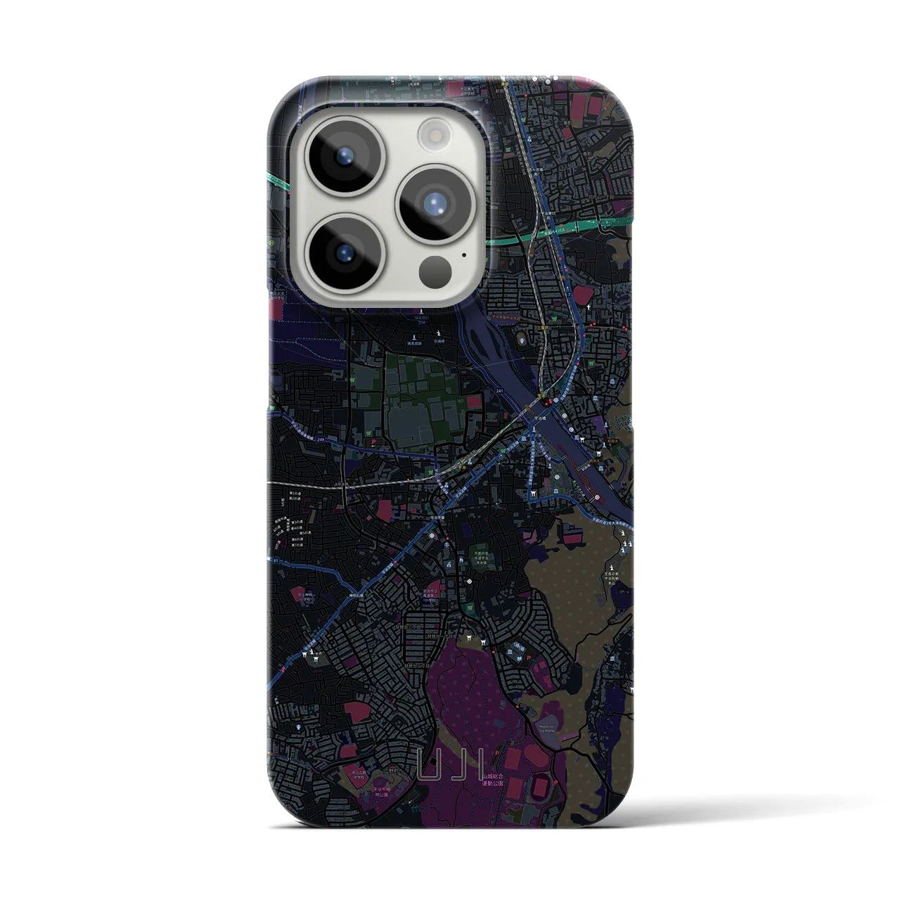 【宇治】地図柄iPhoneケース（バックカバータイプ・ブラック）iPhone 15 Pro 用
