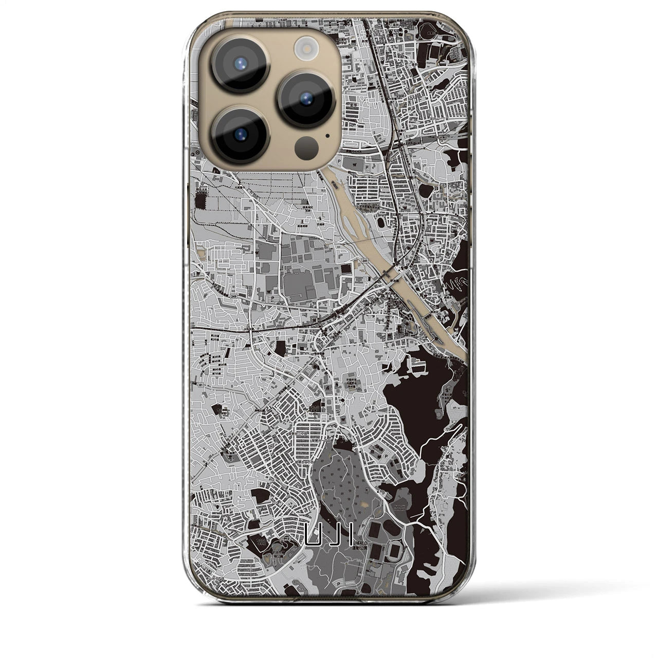 【宇治】地図柄iPhoneケース（クリアタイプ・モノトーン）iPhone 14 Pro Max 用
