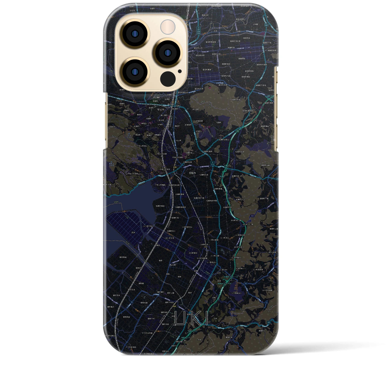 【宇城】地図柄iPhoneケース（バックカバータイプ・ブラック）iPhone 12 Pro Max 用