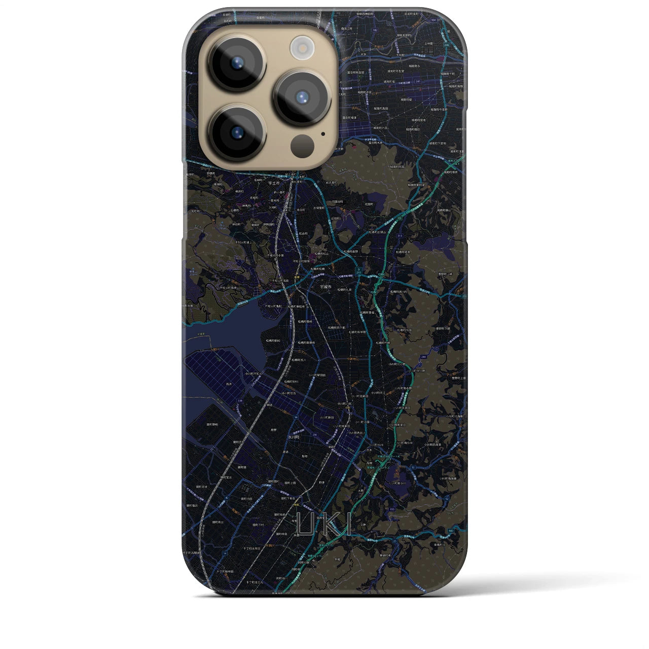 【宇城】地図柄iPhoneケース（バックカバータイプ・ブラック）iPhone 14 Pro Max 用