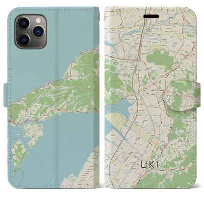 【宇城】地図柄iPhoneケース（手帳両面タイプ・ナチュラル）iPhone 11 Pro Max 用
