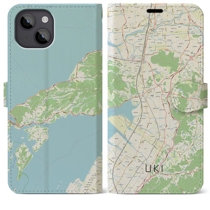 【宇城】地図柄iPhoneケース（手帳両面タイプ・ナチュラル）iPhone 14 Plus 用