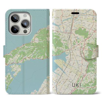 【宇城】地図柄iPhoneケース（手帳両面タイプ・ナチュラル）iPhone 15 Pro 用
