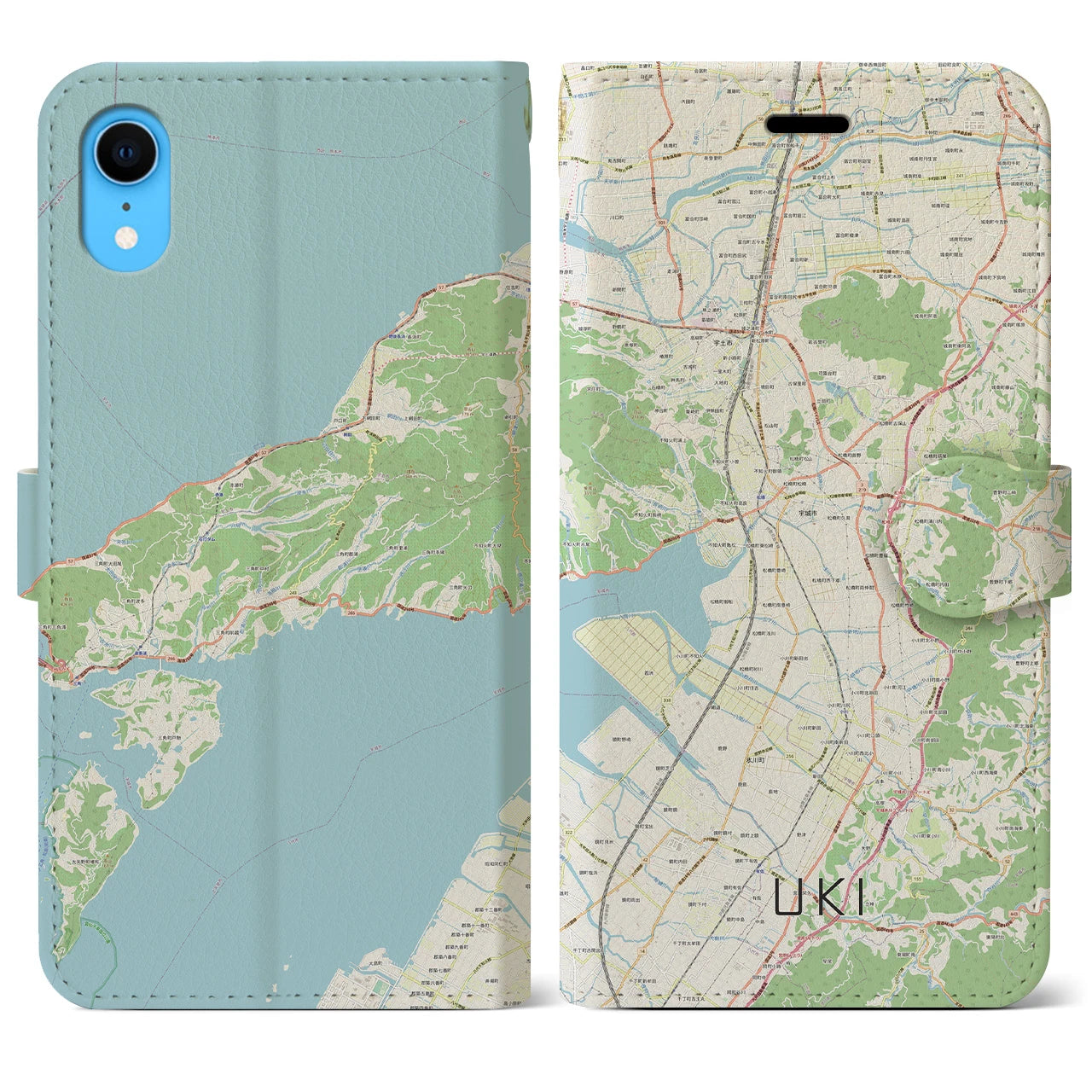 【宇城】地図柄iPhoneケース（手帳両面タイプ・ナチュラル）iPhone XR 用