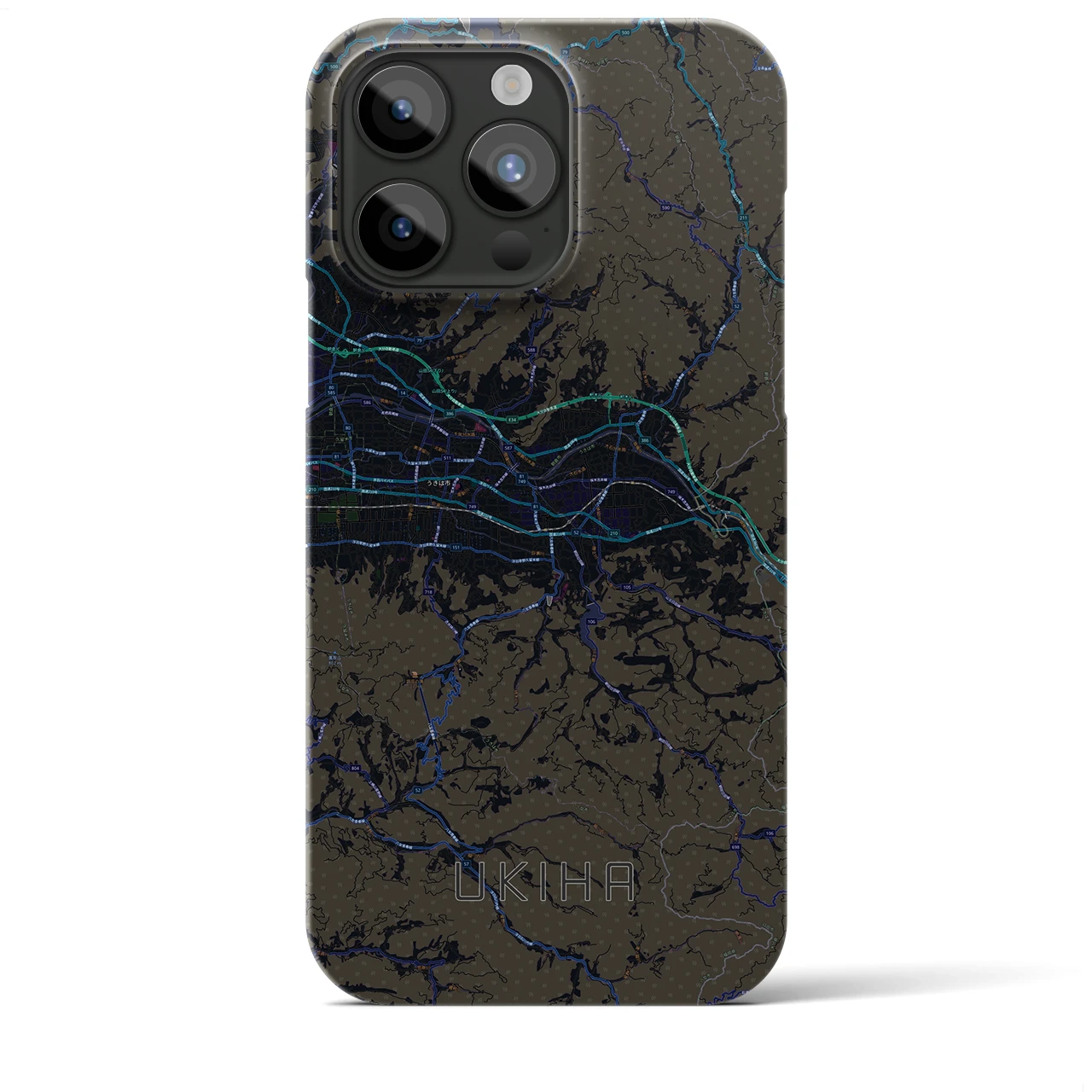 【うきは】地図柄iPhoneケース（バックカバータイプ・ブラック）iPhone 15 Pro Max 用