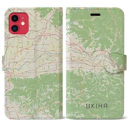 【うきは（福岡県）】地図柄iPhoneケース（手帳タイプ）ナチュラル・iPhone 11 用