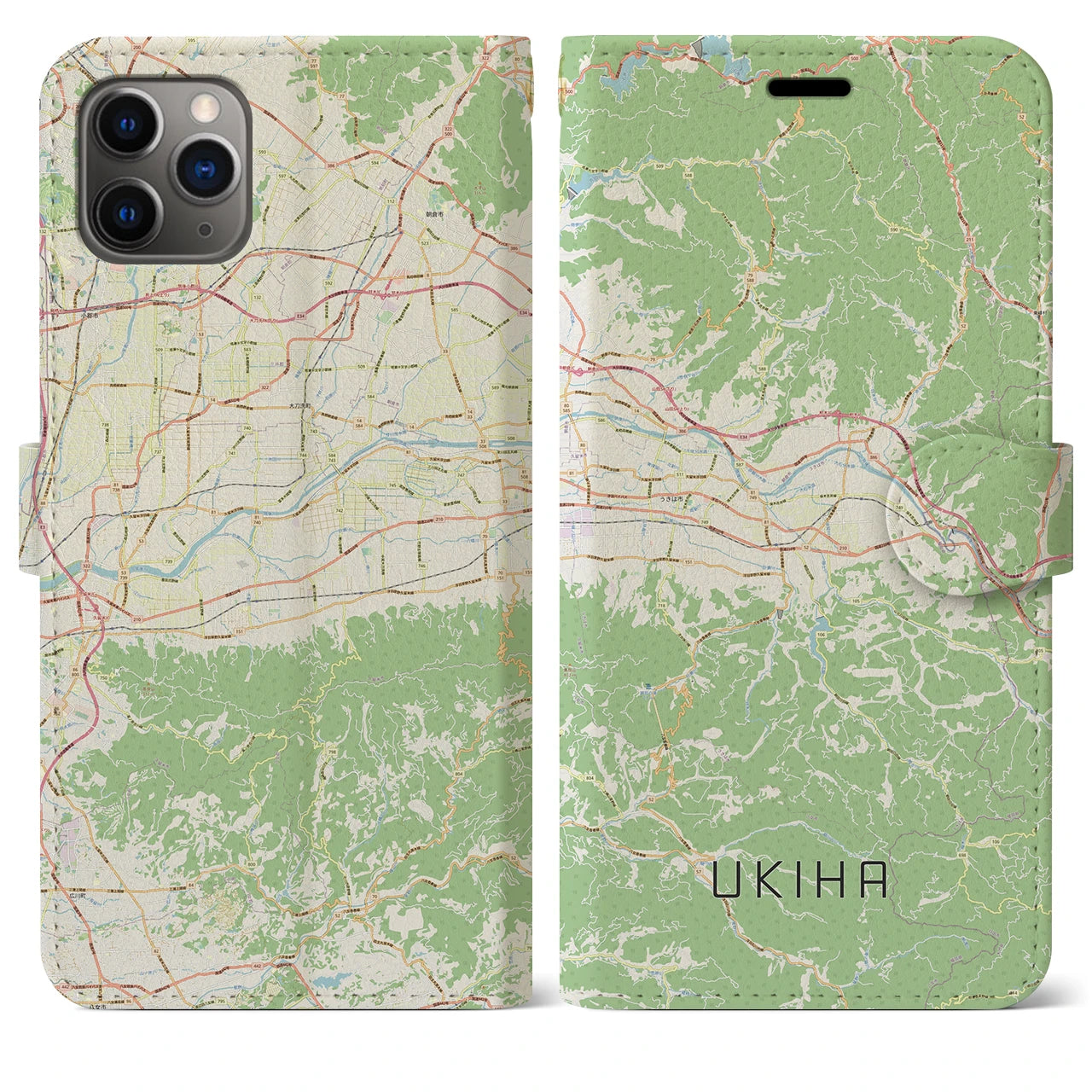 【うきは】地図柄iPhoneケース（手帳両面タイプ・ナチュラル）iPhone 11 Pro Max 用