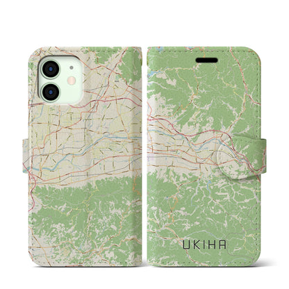 【うきは（福岡県）】地図柄iPhoneケース（手帳タイプ）ナチュラル・iPhone 12 mini 用