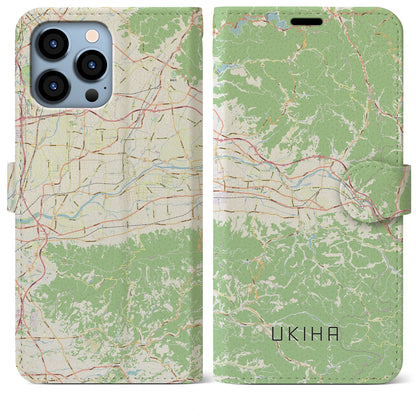 【うきは（福岡県）】地図柄iPhoneケース（手帳タイプ）ナチュラル・iPhone 13 Pro Max 用