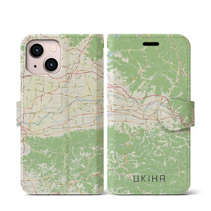 【うきは（福岡県）】地図柄iPhoneケース（手帳タイプ）ナチュラル・iPhone 13 mini 用