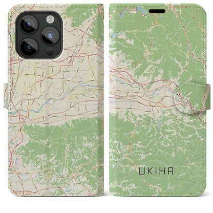 【うきは（福岡県）】地図柄iPhoneケース（手帳タイプ）ナチュラル・iPhone 15 Pro Max 用