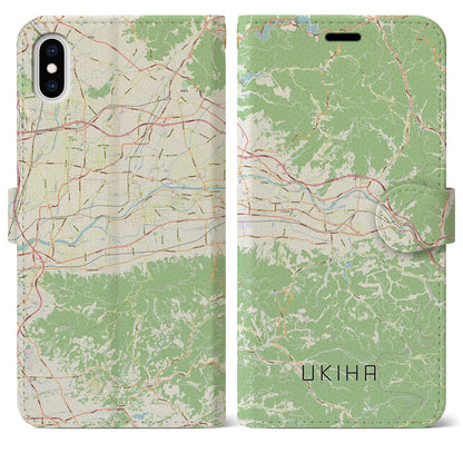 【うきは（福岡県）】地図柄iPhoneケース（手帳タイプ）ナチュラル・iPhone XS Max 用