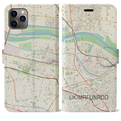 【浮間舟渡（東京都）】地図柄iPhoneケース（手帳タイプ）ナチュラル・iPhone 11 Pro Max 用