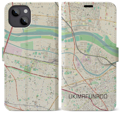 【浮間舟渡（東京都）】地図柄iPhoneケース（手帳タイプ）ナチュラル・iPhone 14 Plus 用