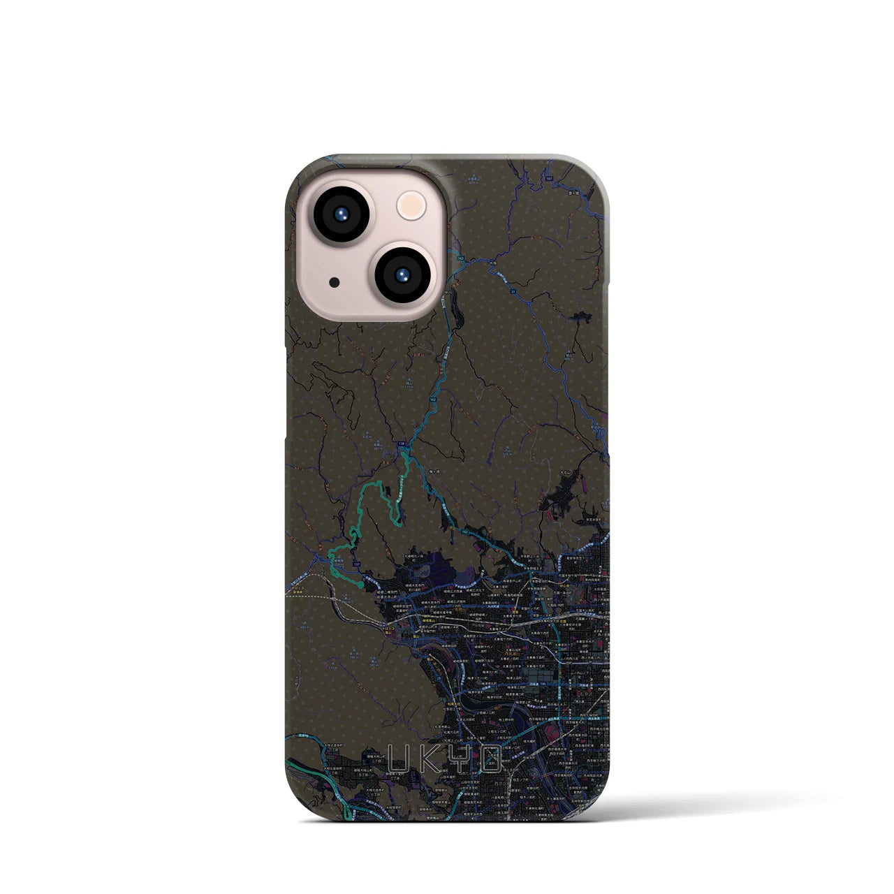 【右京】地図柄iPhoneケース（バックカバータイプ・ブラック）iPhone 13 mini 用
