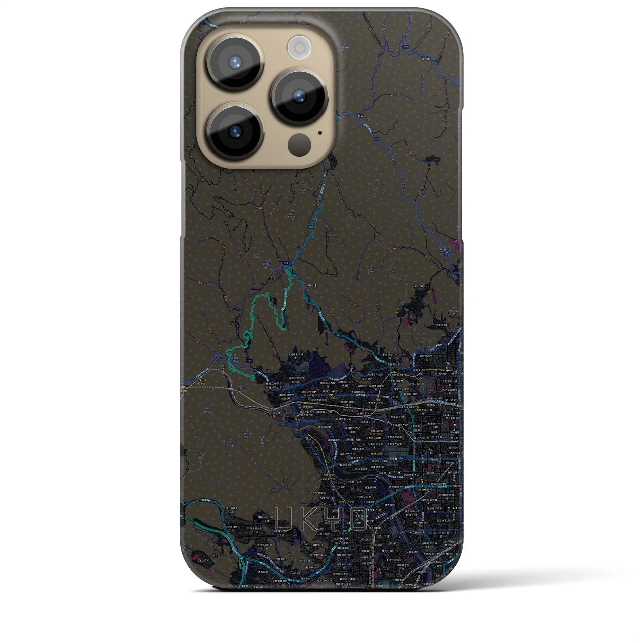 【右京】地図柄iPhoneケース（バックカバータイプ・ブラック）iPhone 14 Pro Max 用