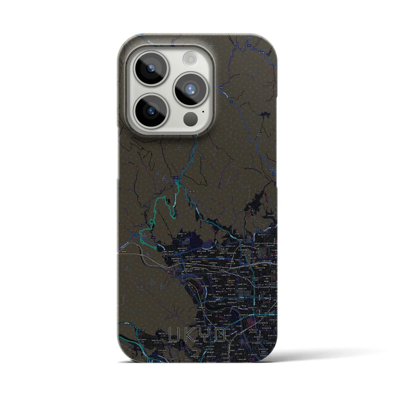 【右京】地図柄iPhoneケース（バックカバータイプ・ブラック）iPhone 15 Pro 用
