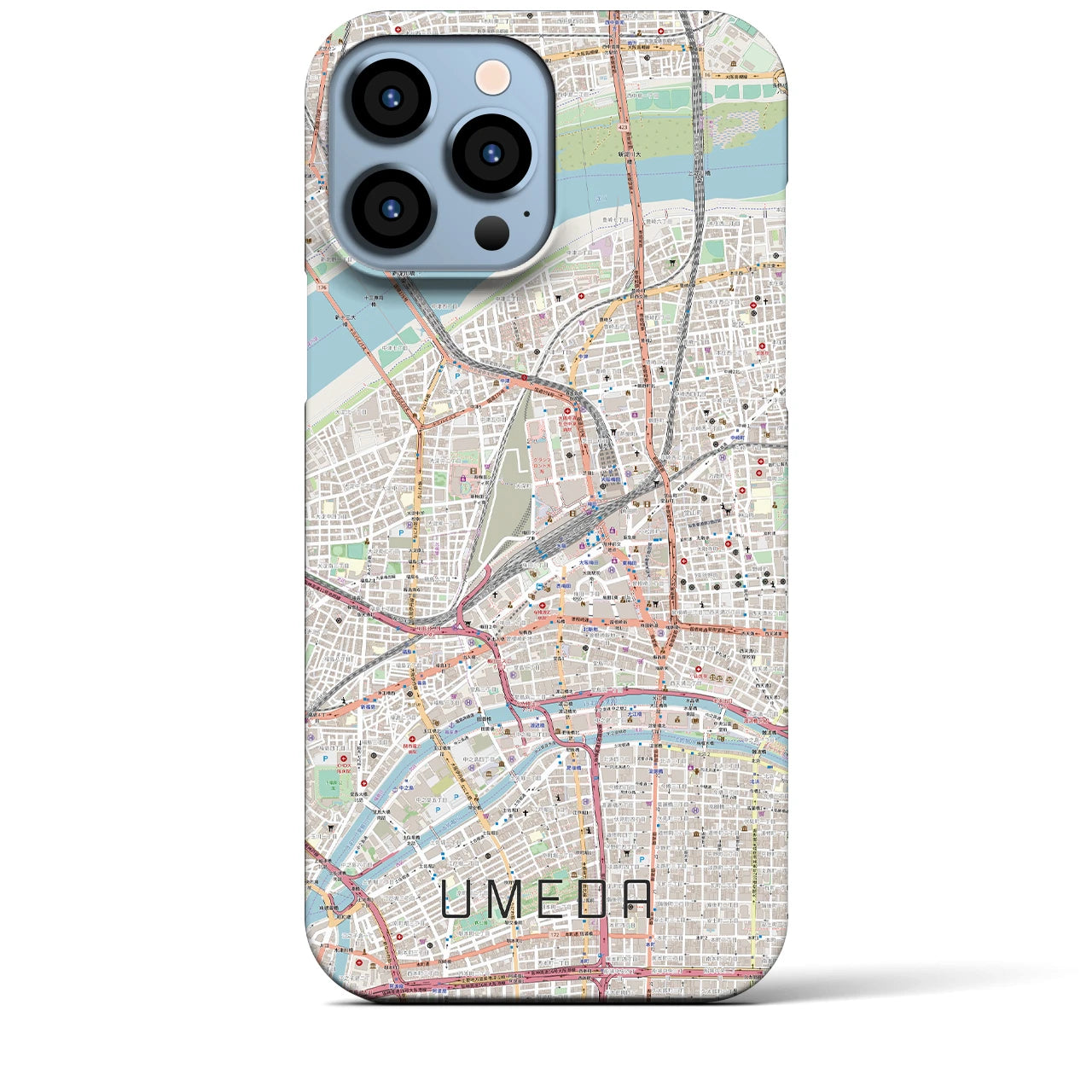 【梅田】地図柄iPhoneケース（バックカバータイプ・ナチュラル）iPhone 13 Pro Max 用