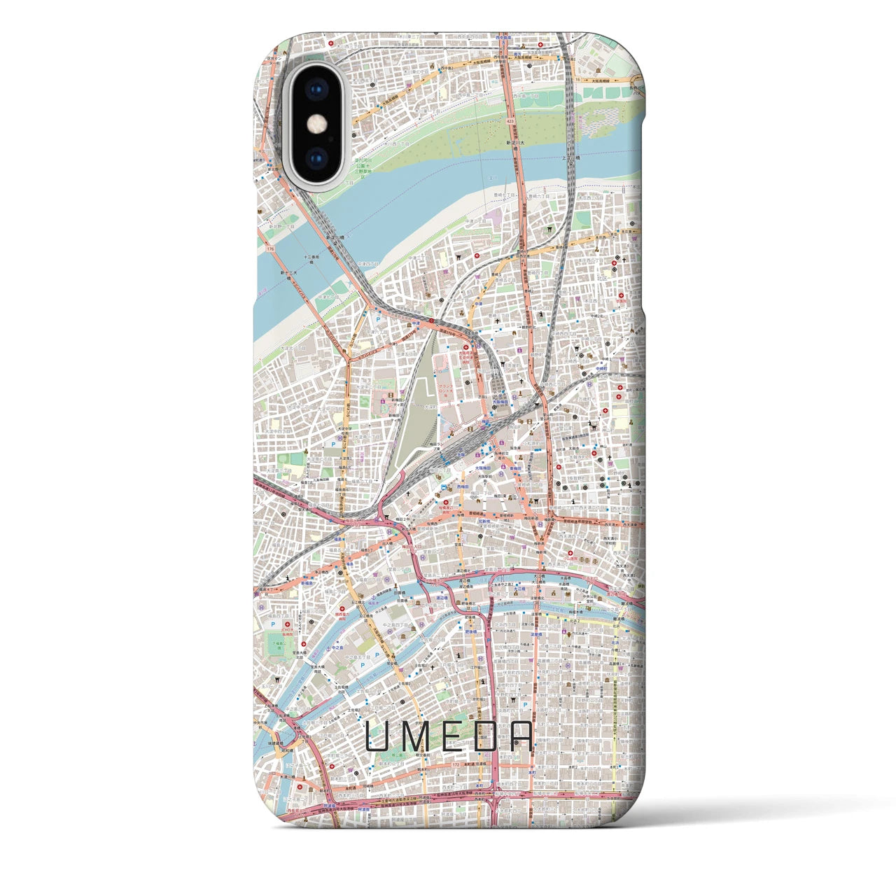 【梅田】地図柄iPhoneケース（バックカバータイプ・ナチュラル）iPhone XS Max 用