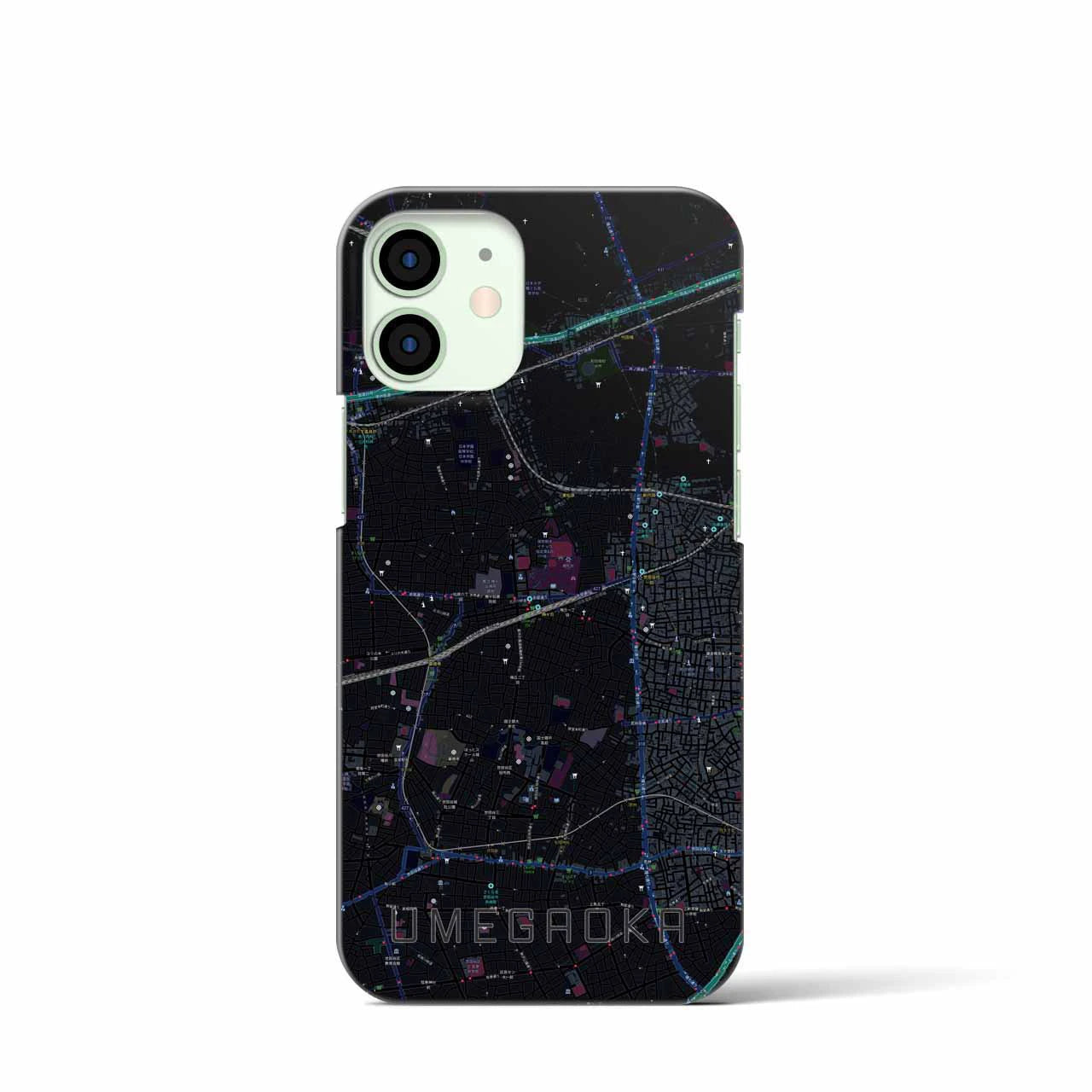 【梅ヶ丘】地図柄iPhoneケース（バックカバータイプ・ブラック）iPhone 12 mini 用
