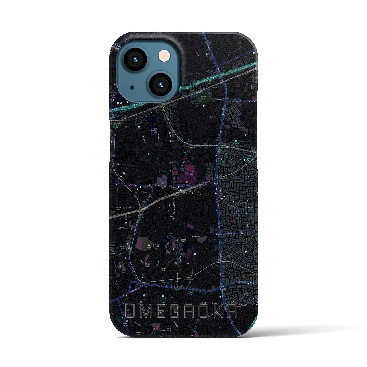【梅ヶ丘】地図柄iPhoneケース（バックカバータイプ・ブラック）iPhone 13 用