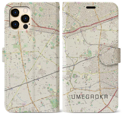 【梅ヶ丘（東京都）】地図柄iPhoneケース（手帳タイプ）ナチュラル・iPhone 12 Pro Max 用