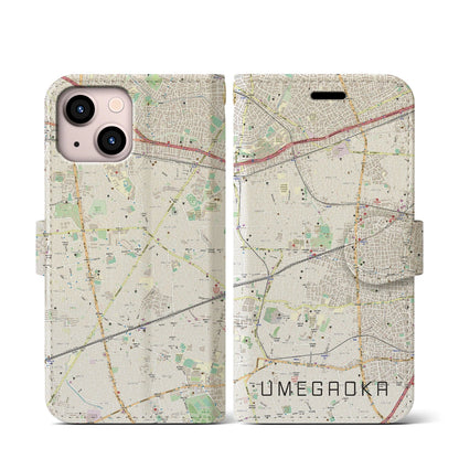 【梅ヶ丘（東京都）】地図柄iPhoneケース（手帳タイプ）ナチュラル・iPhone 13 mini 用