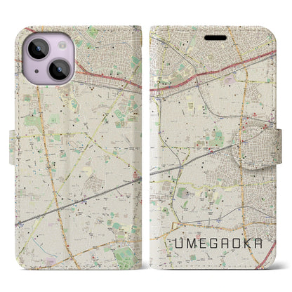 【梅ヶ丘（東京都）】地図柄iPhoneケース（手帳タイプ）ナチュラル・iPhone 14 用