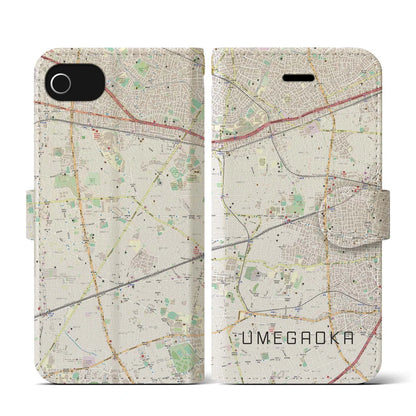 【梅ヶ丘（東京都）】地図柄iPhoneケース（手帳タイプ）ナチュラル・iPhone SE（第3 / 第2世代） / 8 / 7 / 6s / 6 用