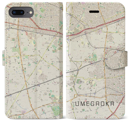 【梅ヶ丘（東京都）】地図柄iPhoneケース（手帳タイプ）ナチュラル・iPhone 8Plus /7Plus / 6sPlus / 6Plus 用