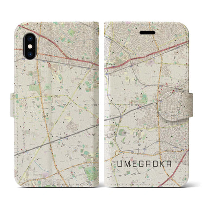 【梅ヶ丘（東京都）】地図柄iPhoneケース（手帳タイプ）ナチュラル・iPhone XS / X 用