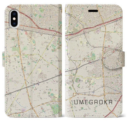 【梅ヶ丘（東京都）】地図柄iPhoneケース（手帳タイプ）ナチュラル・iPhone XS Max 用