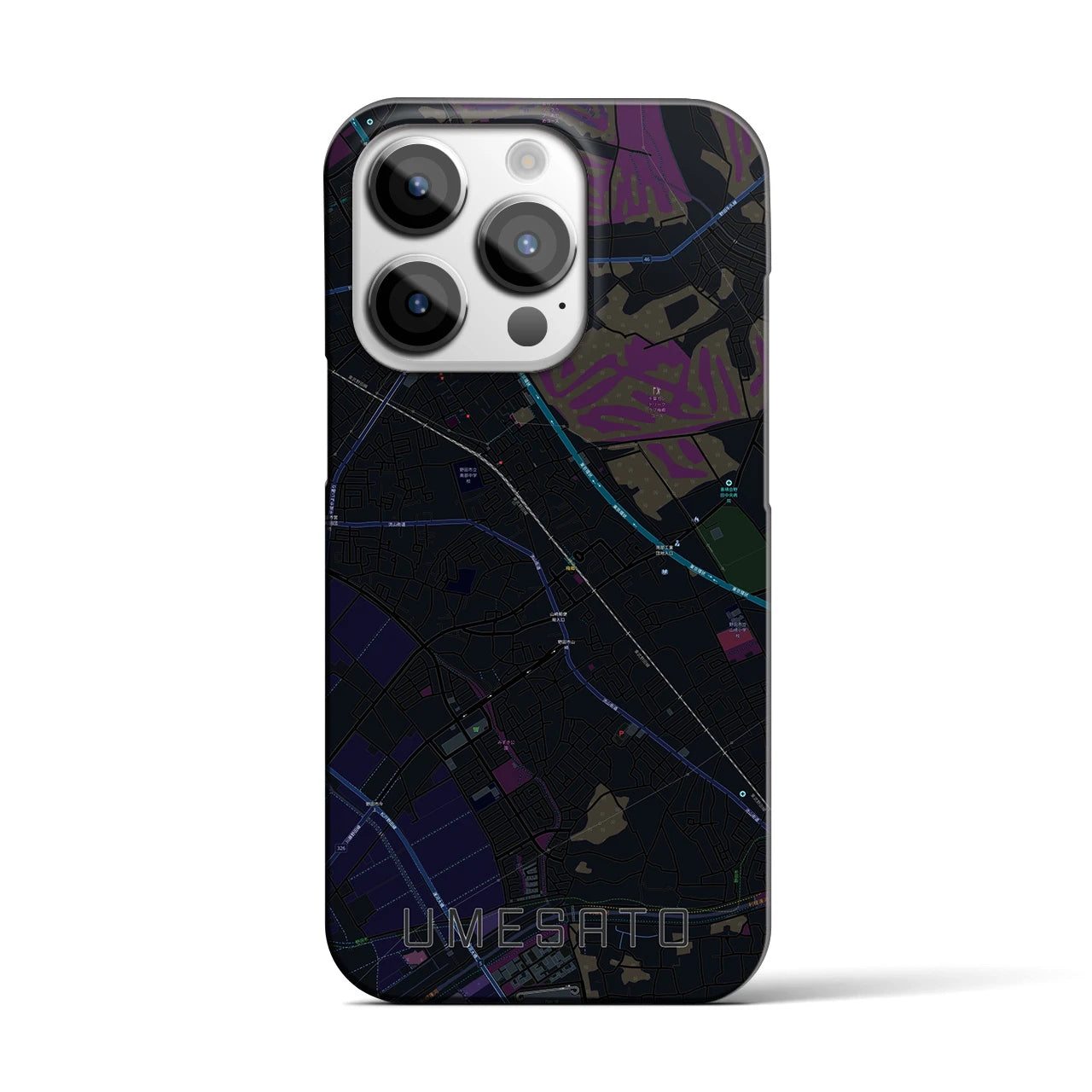 【梅郷】地図柄iPhoneケース（バックカバータイプ・ブラック）iPhone 14 Pro 用