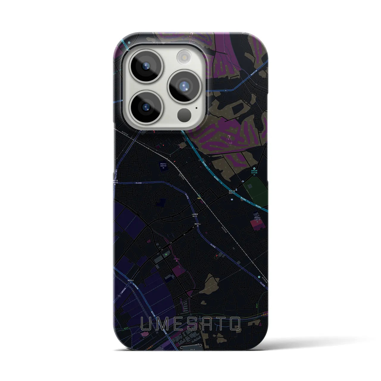 【梅郷】地図柄iPhoneケース（バックカバータイプ・ブラック）iPhone 15 Pro 用