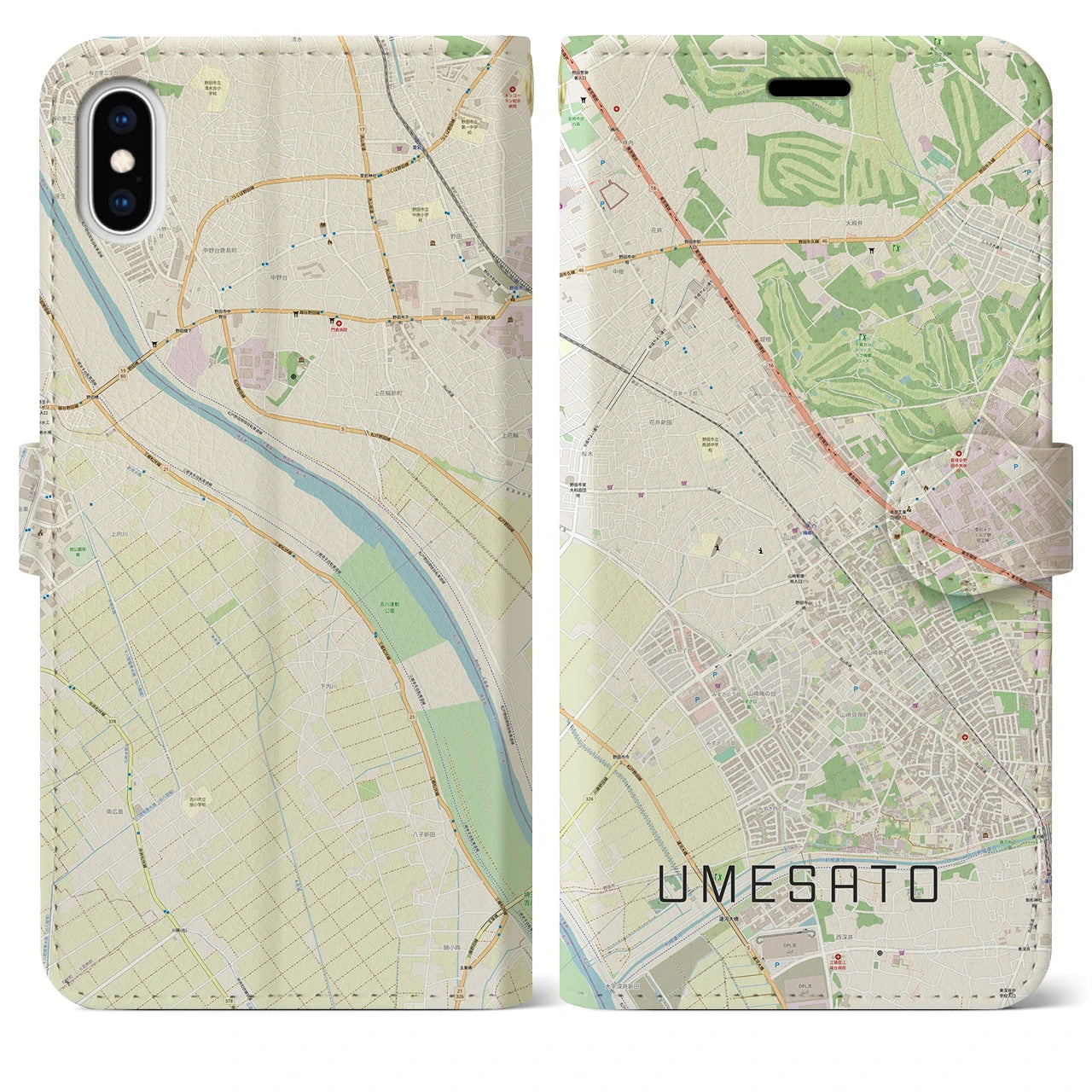 【梅郷】地図柄iPhoneケース（手帳両面タイプ・ナチュラル）iPhone XS Max 用