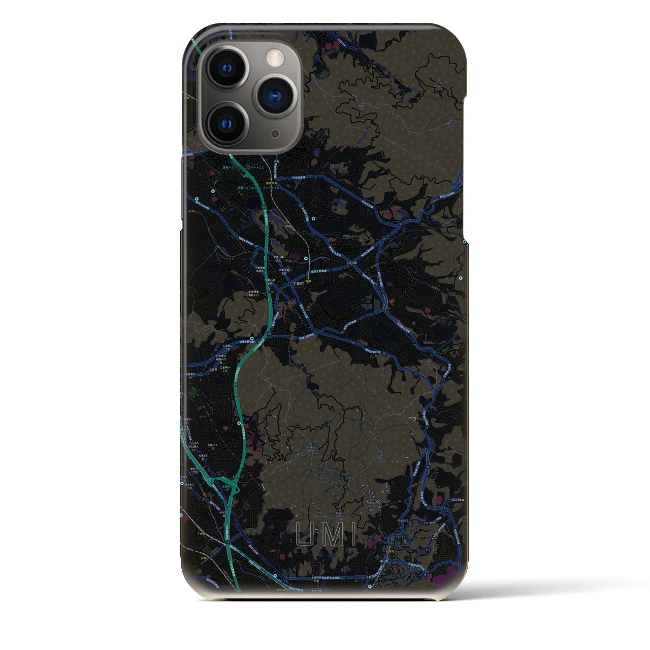【宇美】地図柄iPhoneケース（バックカバータイプ・ブラック）iPhone 11 Pro Max 用