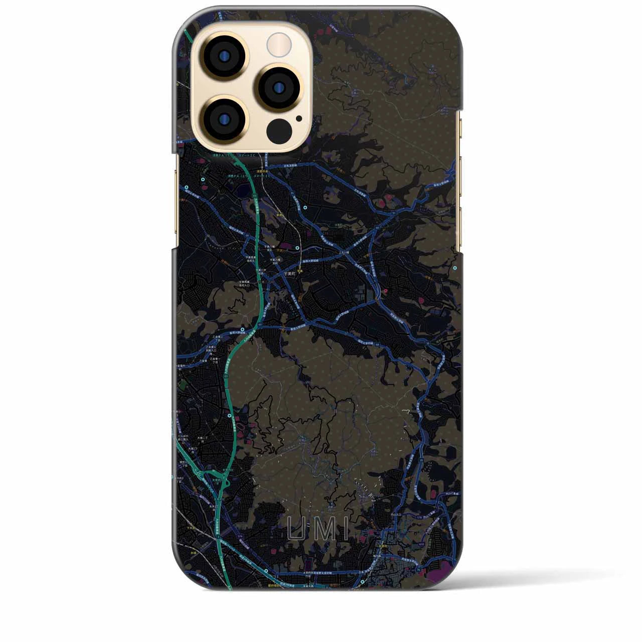 【宇美】地図柄iPhoneケース（バックカバータイプ・ブラック）iPhone 12 Pro Max 用