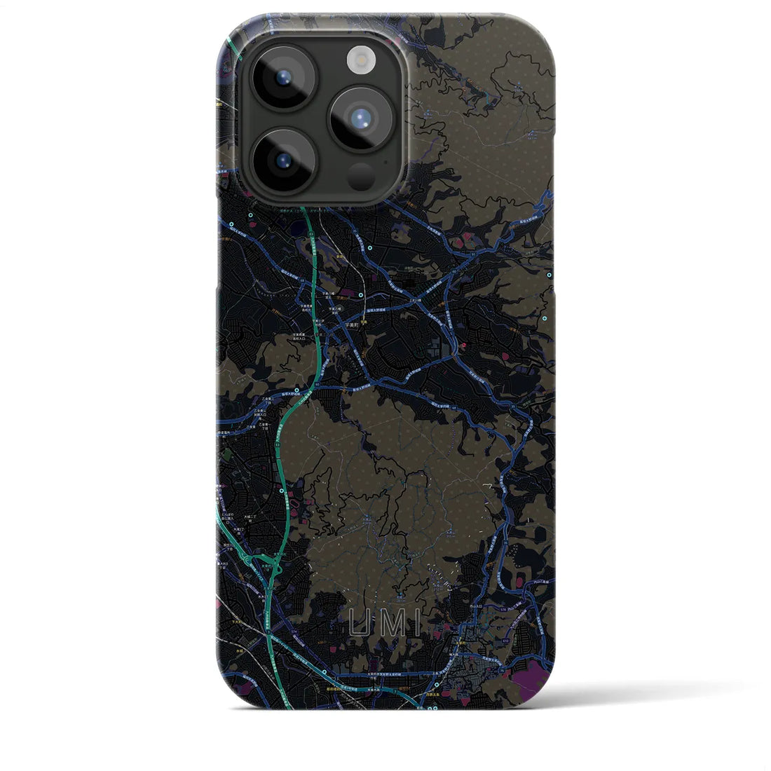 【宇美】地図柄iPhoneケース（バックカバータイプ・ブラック）iPhone 15 Pro Max 用