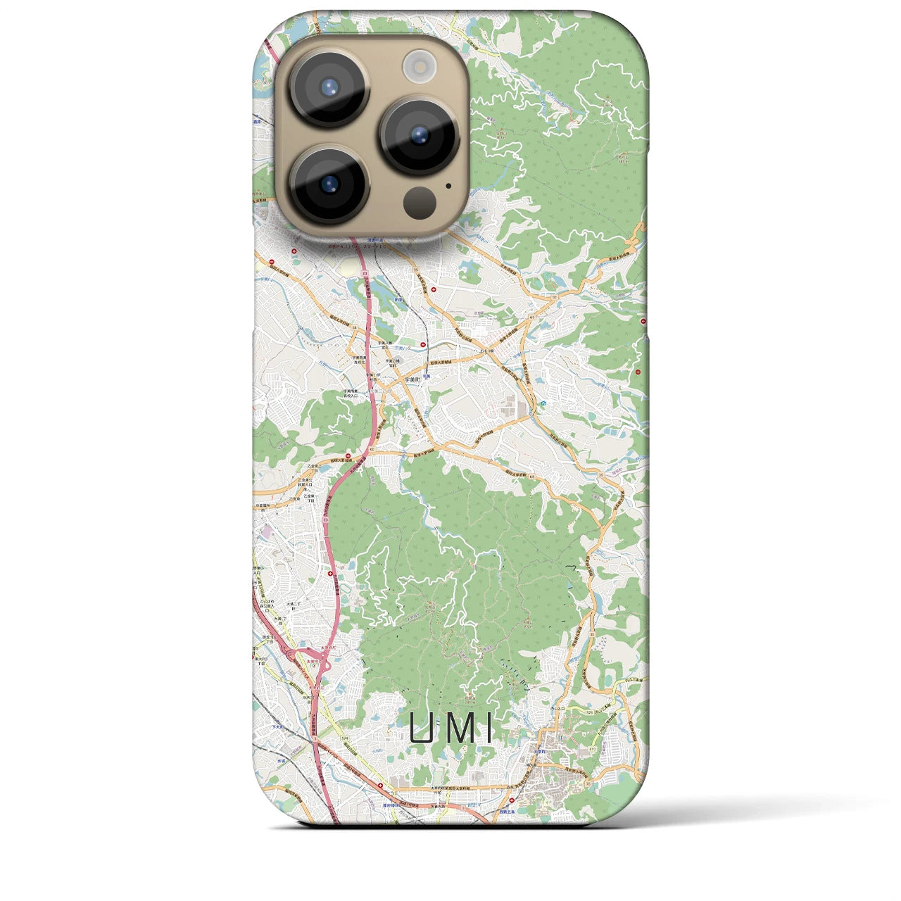 【宇美】地図柄iPhoneケース（バックカバータイプ・ナチュラル）iPhone 14 Pro Max 用