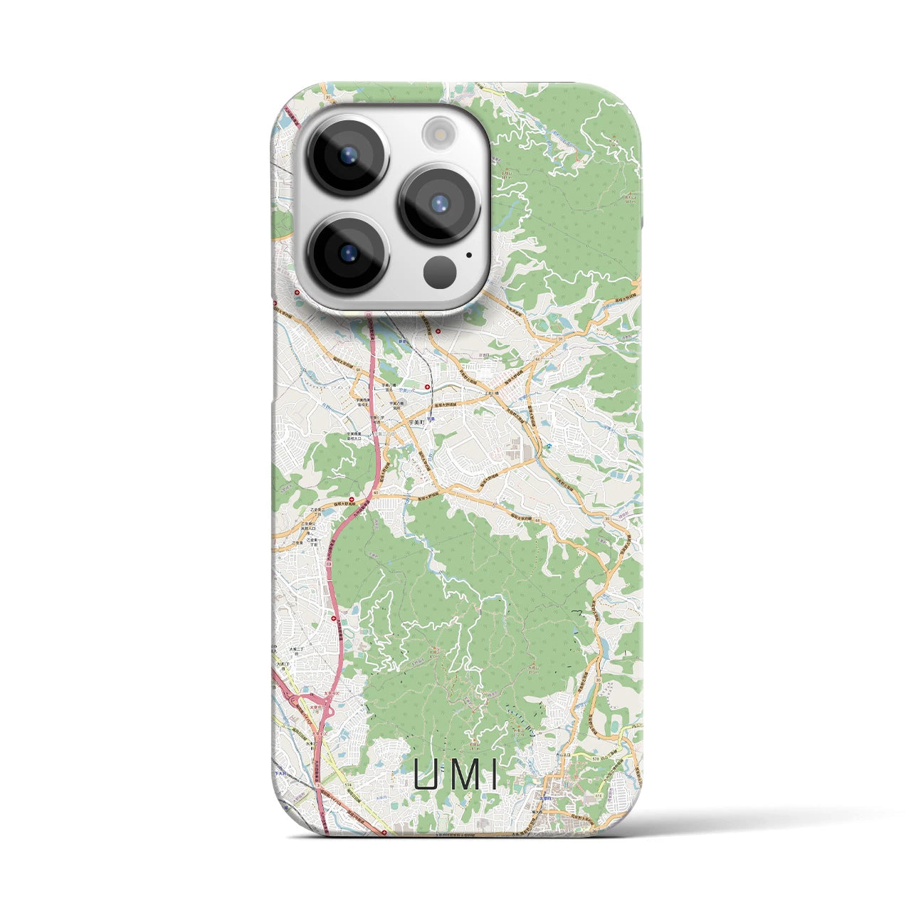 【宇美】地図柄iPhoneケース（バックカバータイプ・ナチュラル）iPhone 14 Pro 用